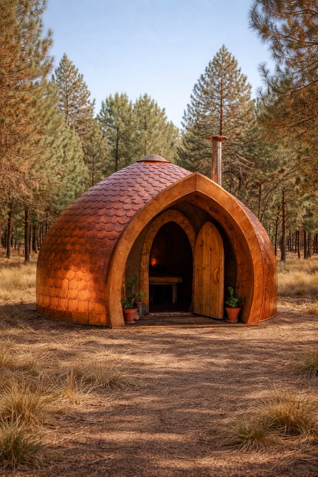 Copper dome sauna temple nestled in an Estonian forest